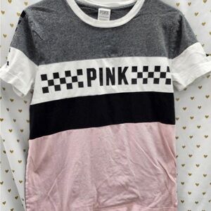 PINK Victoria's Secret Kids Checkered Tee - Gray, Black, Pink